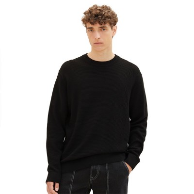блуза,мъжки,пуловери,tom,tailor,1038285,structured,basic,knit,sweater,black