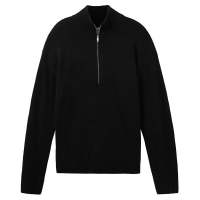 блуза,мъжки,пуловери,tom,tailor,1038288,relaxed,cosy,knitted,troyer,sweater,black
