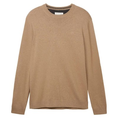 блуза,мъжки,пуловери,tom,tailor,1038426,basic,knit,sweater,hazel,brown,melange,(beige)