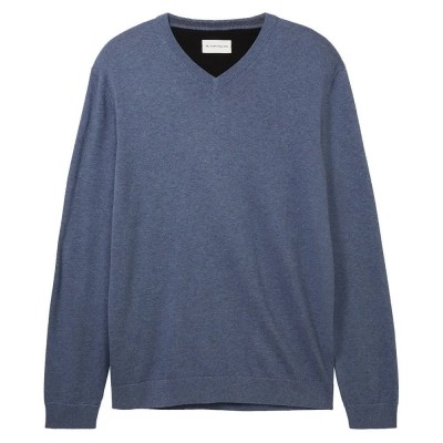 блуза,мъжки,пуловери,tom,tailor,1038427,basic,knit,v,neck,sweater,vintage,indigo,blue,melange,(blue)