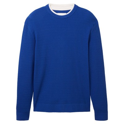 блуза,мъжки,пуловери,tom,tailor,1038674,structured,doublelayer,knit,sweater,blue