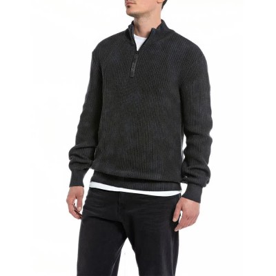 блуза,мъжки,пуловери,replay,uk2502.000.g22454d,half,zip,sweater,grey,(special,dye,colour,black)