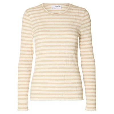 тениска,дамски,тениски,selected,anna,long,sleeve,t,shirt,oatmeal,stripes,w,snow,white,stripes,(yellow)