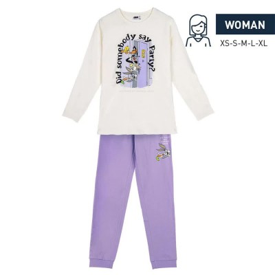 пижама,дамски,пижами,cerdá,warner,100,long,sleeve,pyjama,white,purple