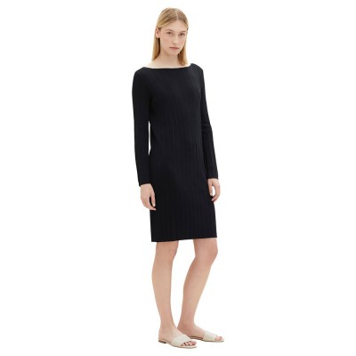 рокля,дамски,поли,и,рокли,tom,tailor,1037792,knitted,rib,plissee,long,sleeve,dress,black