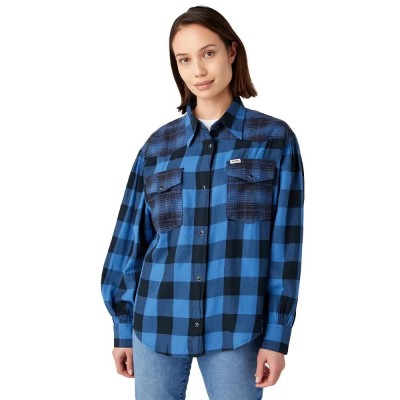 риза,с,дълъг,ръкав,дамски,блузи,дамски,ризи,wrangler,balloon,regular,fit,long,sleeve,shirt,federal,blue,(blue)