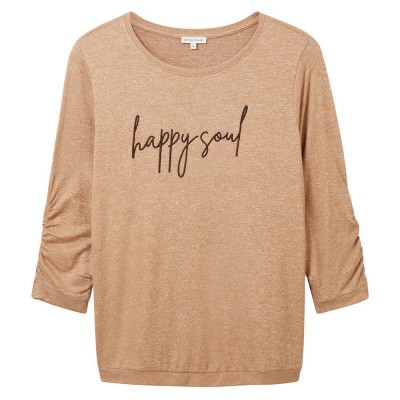 тениска,дамски,тениски,tom,tailor,1038833,cosy,wording,short,sleeve,t,shirt,brown