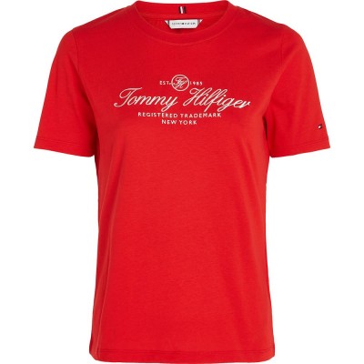 тениска,дамски,тениски,tommy,hilfiger,script,regular,fit,short,sleeve,t,shirt,red