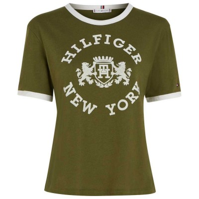 тениска,дамски,тениски,tommy,hilfiger,varsity,flock,regular,fit,short,sleeve,t,shirt,green