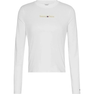 тениска,дамски,тениски,tommy,jeans,gold,serif,linear,long,sleeve,t,shirt,white
