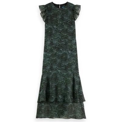 рокля,дамски,поли,и,рокли,scotch,&,soda,flounce,sleeveless,midi,dress,feather,bottle,green,(green)