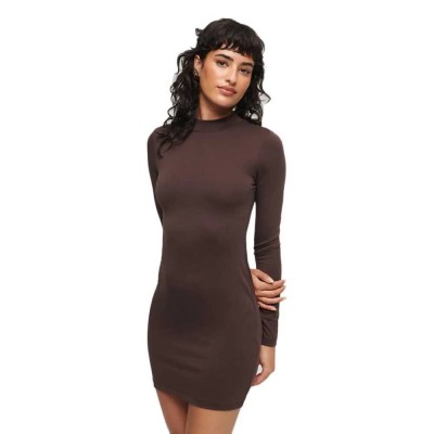 блуза,с,дълъг,ръкав,дамски,поли,и,рокли,superdry,mock,neck,jersey,long,sleeve,short,dress,brown
