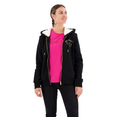 блуза,дамски,блузи,superdry,luxe,metallic,logo,full,zip,sweatshirt,black