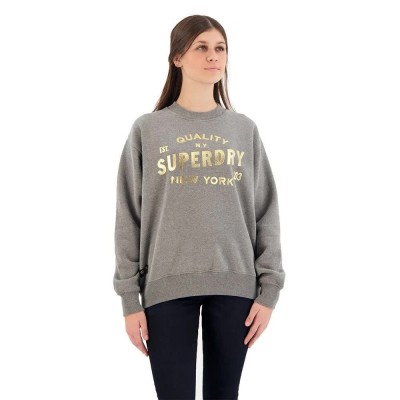 блуза,дамски,блузи,superdry,luxe,metallic,logo,sweatshirt,grey