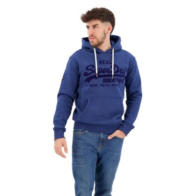 суичър,мъжки,пуловери,superdry,tonal,vintage,logo,hoodie,bright,blue,marl,(blue)