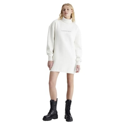 дънки,дамски,поли,и,рокли,calvin,klein,jeans,monologo,roll,long,sleeve,dress,beige