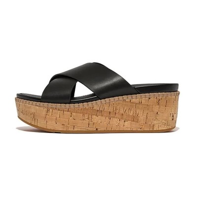 дамски,сандали,и,чехли,fitflop,eloise,leather,cork,wedge,cross,slides,black