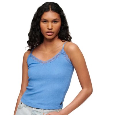 тениска,дамски,тениски,superdry,essential,rib,lace,sleeveless,v,neck,t,shirt,blush,blue,marl,(blue)