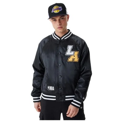яке,мъжки,якета,new,era,los,angeles,lakers,team,logo,satin,bomber,jacket,black,(black,agd)