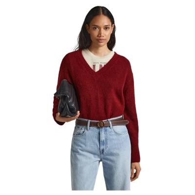 блуза,дамски,пуловери,дамски,плетени,дрехи,pepe,jeans,denisse,v,neck,sweater,red,(burgundy,red)