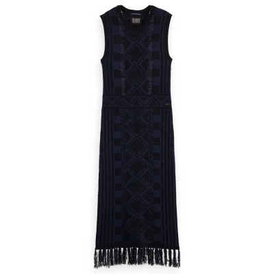 рокля,дамски,поли,и,рокли,scotch,&,soda,fringe,hem,sleeveless,midi,dress,blue,(night)