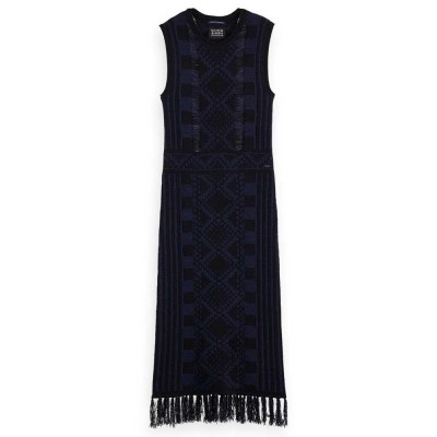 рокля,дамски,поли,и,рокли,scotch,&,soda,fringe,hem,sleveless,long,dress,blue