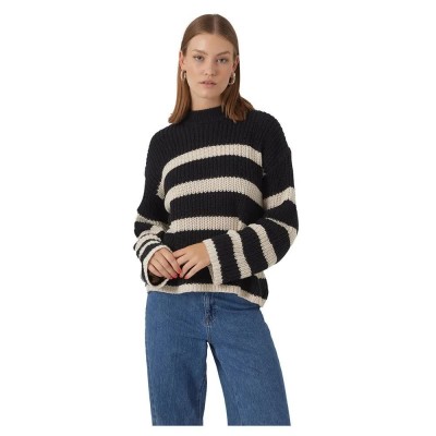блуза,дамски,пуловери,дамски,плетени,дрехи,vero,moda,hilda,sweater,beige,blue,(black,stripes,birch)