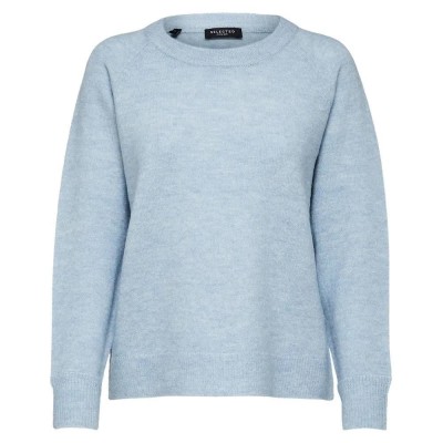 блуза,дамски,пуловери,дамски,плетени,дрехи,selected,lulu,sweater,cashmere,blue,detail,melange,(blue)