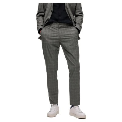 панталони,мъжки,панталони,selected,slim,liam,dress,pants,light,grey,melange,detail,brown,check