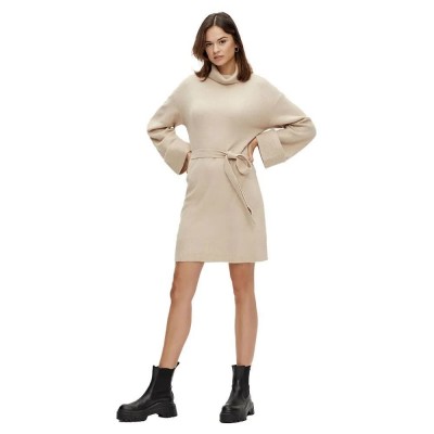 рокля,дамски,поли,и,рокли,vila,rolfie,long,sleeve,short,dress,natural,melange,(beige)