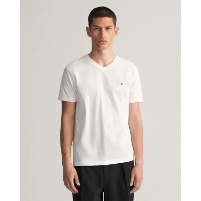 тениска,мъжки,тениски,gant,shield,short,sleeve,v,neck,t,shirt,white