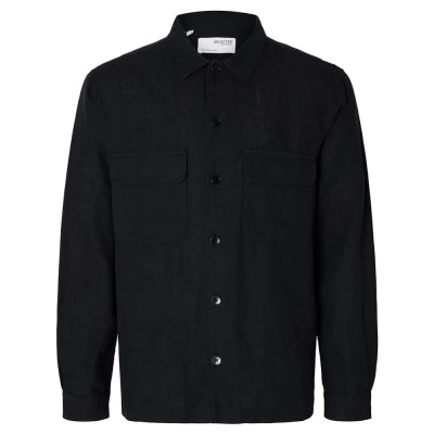 мъжки,якета,selected,mads,linen,overshirt,black