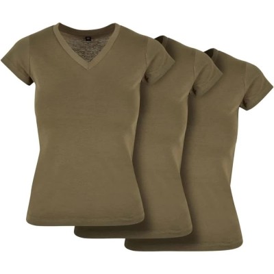 тениска,дамски,тениски,build,your,brand,by062b,short,sleeve,v,neck,t,shirt,3,units,green,(spring,olive)