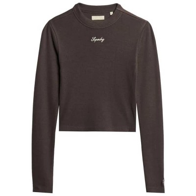 тениска,дамски,тениски,superdry,rib,embroidered,fitted,long,sleeve,t,shirt,grey,(dark,oak,brown)