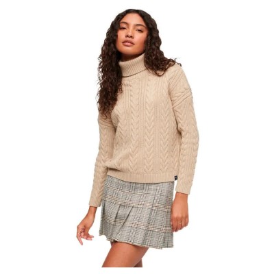 блуза,дамски,пуловери,дамски,плетени,дрехи,superdry,drop,shoulder,cable,roll,neck,sweater,beige,(mid,caramel,twist)