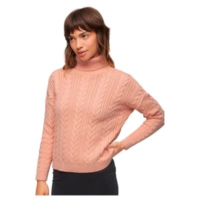 блуза,дамски,пуловери,дамски,плетени,дрехи,superdry,drop,shoulder,cable,roll,neck,sweater,orange,(nappa,pink,twist)