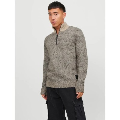 блуза,мъжки,пуловери,jack,&,jones,space,half,zip,sweater,grey,(peyote,pattern,w,black,neps)