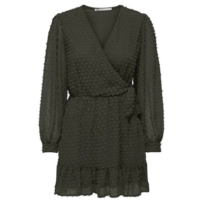рокля,дамски,поли,и,рокли,only,tiva,dobby,fake,wrap,long,sleeve,short,dress,green,(rosin)