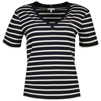 тениска,дамски,тениски,tommy,hilfiger,slim,cody,short,sleeve,v,neck,t,shirt,breton,stp,desert,sky,ecru,(pink)