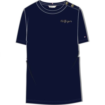 тениска,дамски,тениски,tommy,hilfiger,reg,gold,button,short,sleeve,t,shirt,blue,(desert,sky)