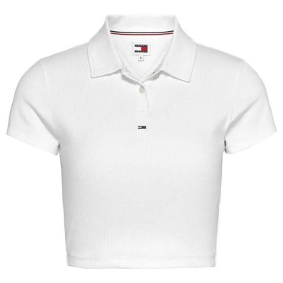 дънки,дамски,блузи,с,яка,tommy,jeans,crp,essential,rib,short,sleeve,polo,white