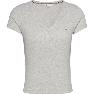 тениска,дамски,тениски,tommy,jeans,slim,essential,rib,short,sleeve,t,shirt,silver,grey,htr,(grey)