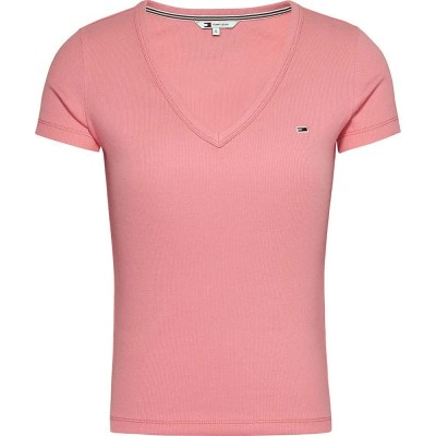 тениска,дамски,тениски,tommy,jeans,slim,essential,rib,short,sleeve,t,shirt,pink,(tickled,pink)