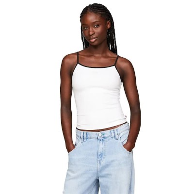 тениска,дамски,тениски,tommy,jeans,slim,script,binding,sleeveless,t,shirt,white,(white)