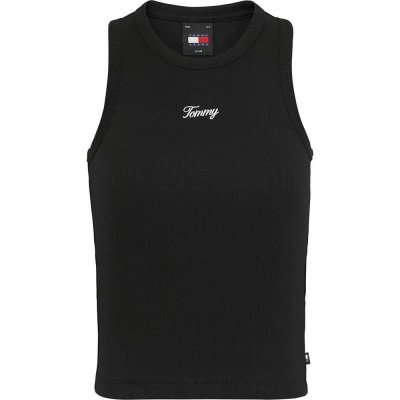 тениска,дамски,тениски,tommy,jeans,slim,script,tank,ext,sleeveless,t,shirt,black