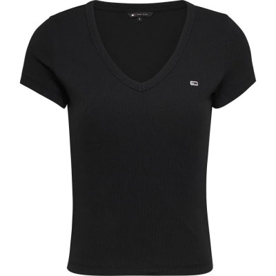 тениска,дамски,тениски,tommy,jeans,slim,essential,rib,short,sleeve,t,shirt,black