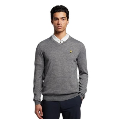 блуза,мъжки,горнища,за,голф,lyle,&,scott,v,neck,sweater,mid,grey,marl