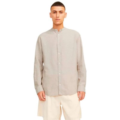 риза,с,дълъг,ръкав,мъжки,ризи,jack,&,jones,elinen,blend,band,long,sleeve,shirt,beige,(crockery)