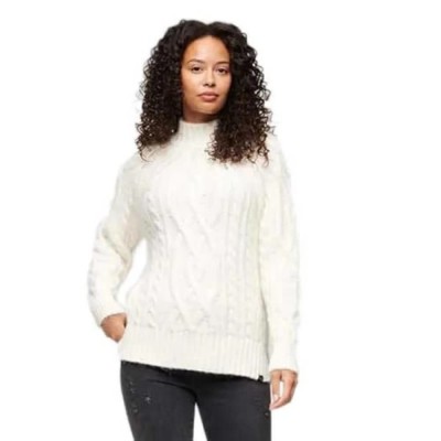 блуза,дамски,пуловери,дамски,плетени,дрехи,superdry,high,neck,cable,sweater,white,(off,white)