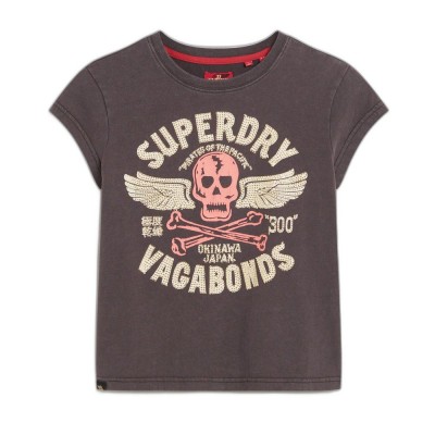 тениска,дамски,тениски,superdry,embellished,poster,cap,slv,short,sleeve,t,shirt,brown